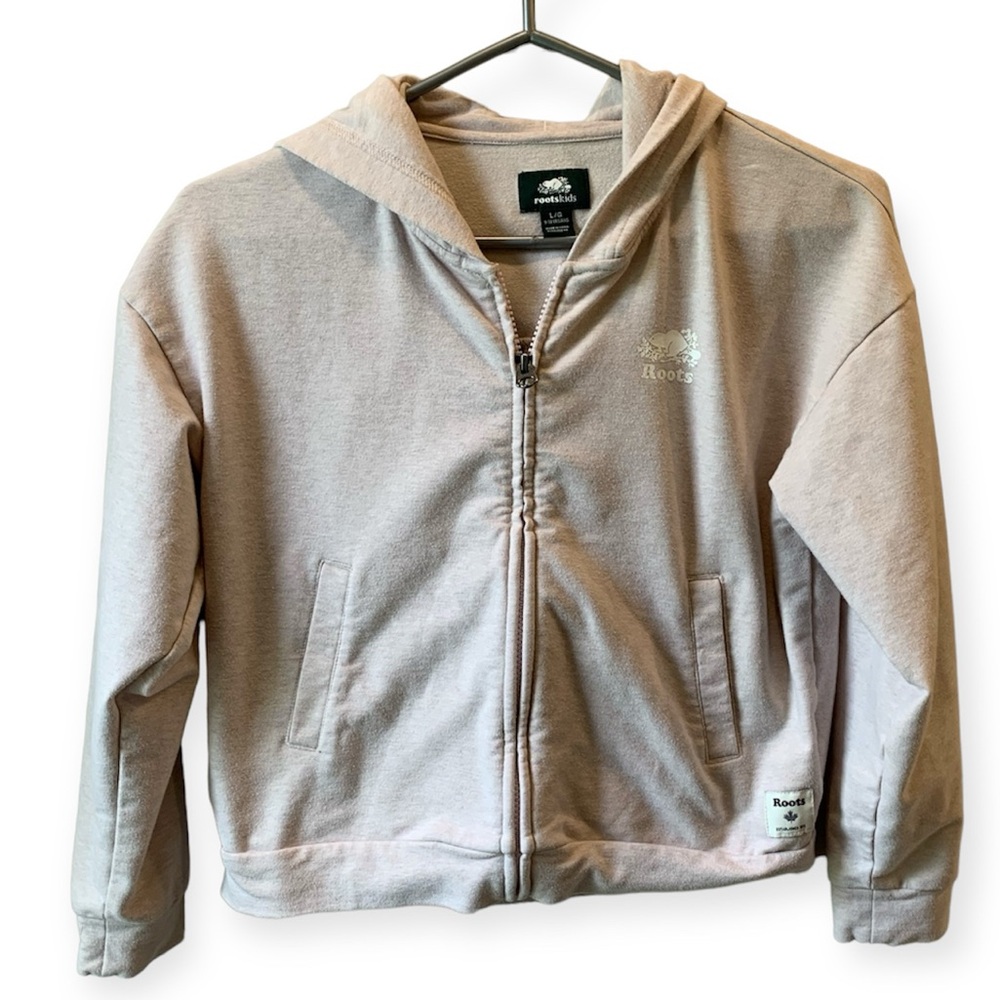 Roots, light pink hoodie, size L/G 9-10